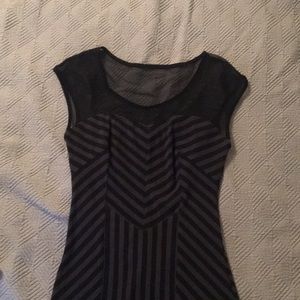 Black Striped Shirt. Cotton blend with sheer top.